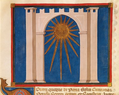 Gateway of the Sun, miniature fra Register of Notars from Perugia, manuskript, Italien 14th Century. af Italian School