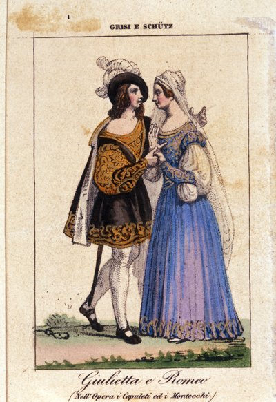 Giulia Grisi og Schutz fortolker Romeo og Julie i "I Capuleti e i Montecchi" (Les Capulet et les Montaigu) af Vincenzo Bellini af Italian School