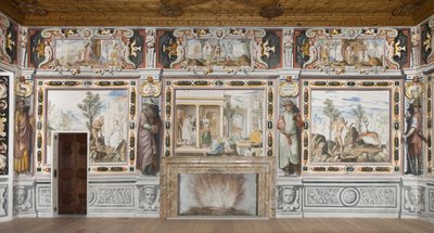 Hall of the Zodiac: Guder, der straffer mænd og mandlige figurer, der repræsenterer årets måneder (fresco) af Italian School