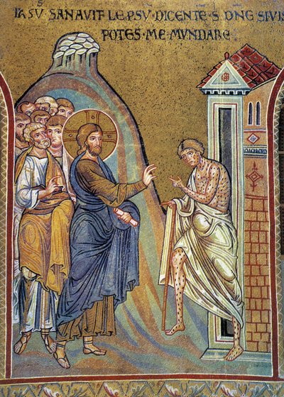 Helbredelse af spedalske - mosaik, Monreale, Italien af Italian School