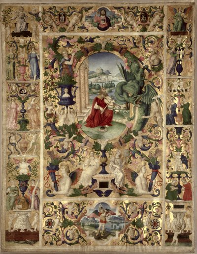 Historik initial B, der viser kong David, der spiller en bratsch af Italian School