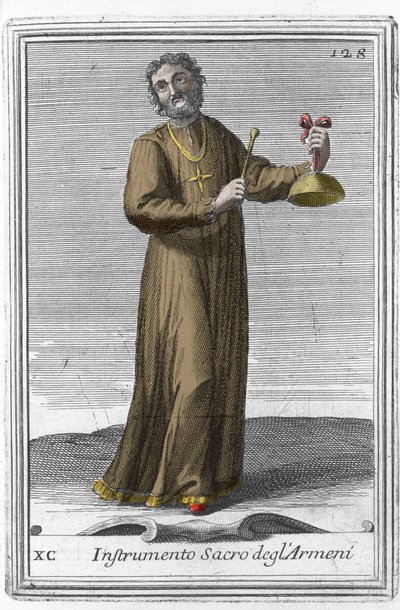 Hellig armensk instrument: musikinstrument, der ligner en klokke. Indgravering fra "Gabinetto Armonico pieno d