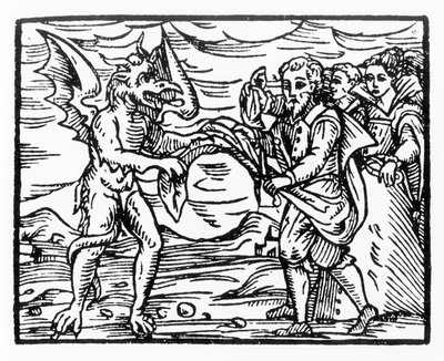 Homage to the Devil, kopi af en illustration fra Compendium Maleticarum af Fr M Guaccius, Milano 1608, brugt i History of Magic, udgivet sent i det 19. århundrede af Italian School