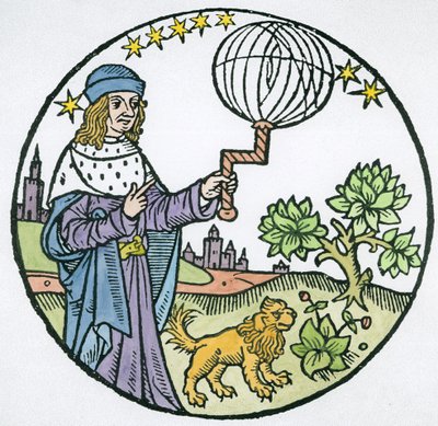 Ideelt portræt af Aristoteles (384-322 f.Kr.), kopi af en illustration fra Aristoteles cum Leonardi Aretini Commentariis, Venedig 1516, brugt i en magihistorie, udgivet i slutningen af det 19. århundrede (la af Italian School