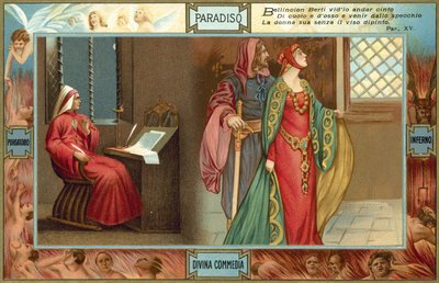 Illustration til Dantes Den guddommelige komedie (farvelitografi) af Italian School