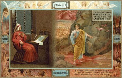 Illustration til Dantes Den guddommelige komedie (farvelitografi) af Italian School