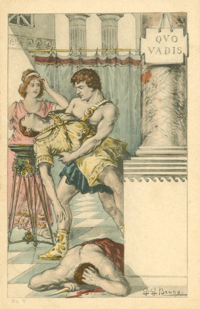 Illustration til romanen Quo Vadis af Henryk Sienkiewicz (farvelitografi) af Italian School