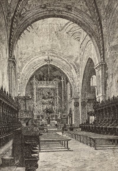 Interiør af Chiaravalle kirke, Italien, gravering fra tegning af Quinto Michetti, fra L