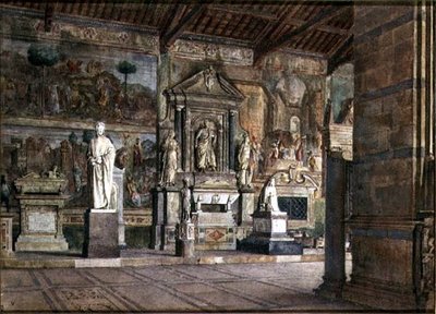 Interiør af Campo Santo i Pisa, ca. 1845 (akvarel på papir) af Italian School