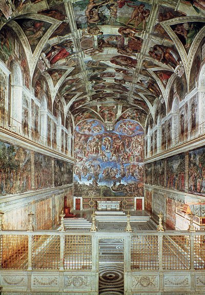 Indvendigt billede af Det Sixtinske Kapel (før-restaurering) af Italian School