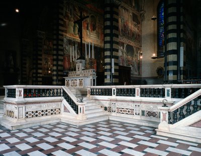 Indvendig udsigt over katedralen og Santo Stefano de Prato af Italian School