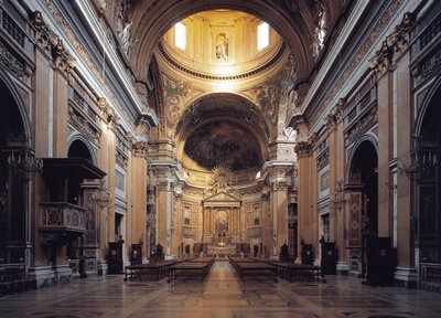 Indvendigt billede af kirken Gesu i Rom, omkring 1568 (indvendigt billede af Chiesa del Gesu i Rom, Italien) af Italian School