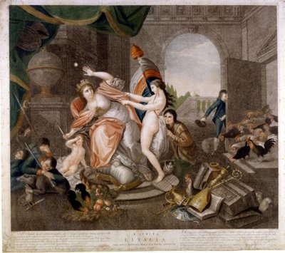 Italiensk anti-fransk satirisk udgivelse om invasionen af 1796. Museo del Risorgimento. Milano af Italian School