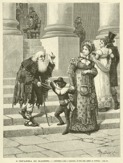 Mazzinis barndom, "Hold ham kær, o frue, og en der elsker folket" (gravering) af Italian School