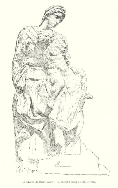 Michelangelos velgørenhed, San Lorenzos nye sakristi (gravering) af Italian School