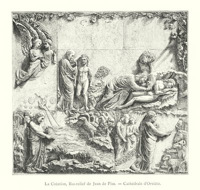 Skabelsen, Bas-relief af Johannes af Pisa, katedralen i Orvieto (gravering) af Italian School