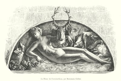 Diana af Fontainebleau, af Benvenuto Cellini (gravering) af Italian School