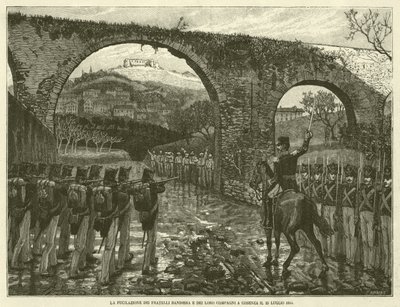 Nedskydningen af ​​flagbrødrene og deres ledsagere i Cosenza den 25. juli 1844 (gravering) af Italian School