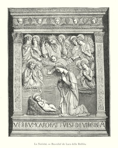 La Nativite, Bas-relief af Luca della Robbia (gravering) af Italian School