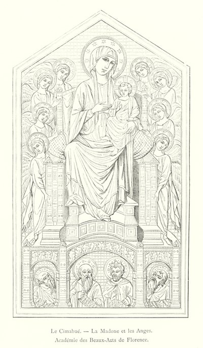 The Cimabue, The Madonna and the Angels, Academy of Fine Arts i Firenze (gravering) af Italian School