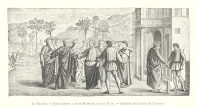 Masaccioen, Jesus beordrer Sankt Peter til at hylde, Carmine Chapel i Firenze (gravering) af Italian School