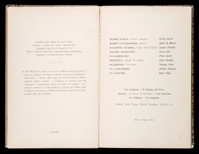 Libretto af Tosca af Giacomo Puccini, Ricordi Edition, Italien af Italian School