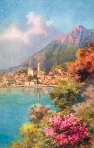 Limone, Gardasøen, Italien (farvelitografi) af Italian School