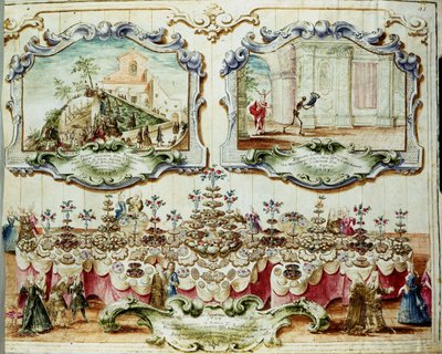 Frokost givet til ære for Bologna-adelen til festen for Saint Bartholomew (eller Bartholomew). 1723. Archivio di Stato di Bologna. af Italian School