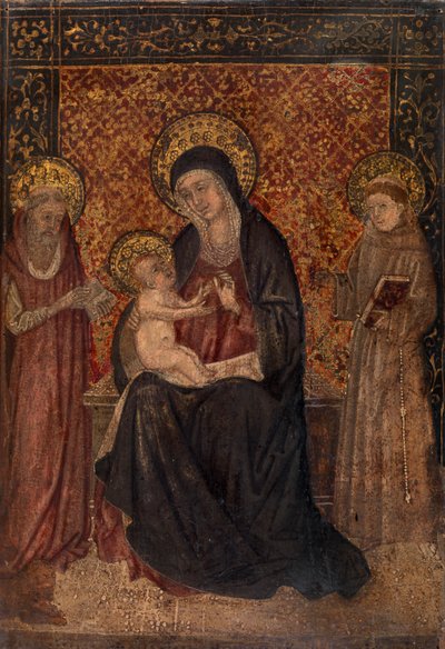 Madonna og barn med hellige (tempera på panel) af Italian School