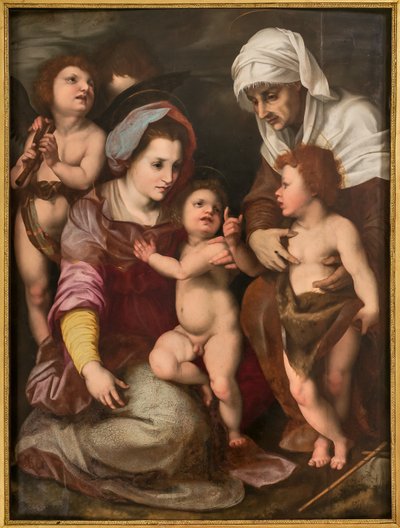 Madonna med Jesusbarnet, Skt. Elisabeth, Johannesbarnet og to engle, kopi fra Andrea Del Sarto (olie på panel) af Italian School