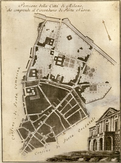 Kort over Milano, Porta Nuova, ca. 1784 af Italian School