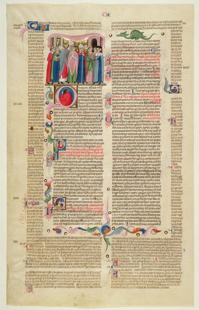 Marlay Cutting IT.7: Blad med miniature fra Gratians Decretum, der viser sagen om abbeden gjort biskop af Italian School