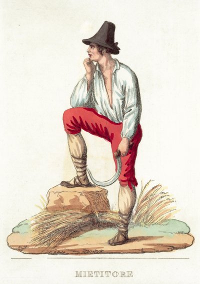 Mietitore (farvet gravering) af Italian School