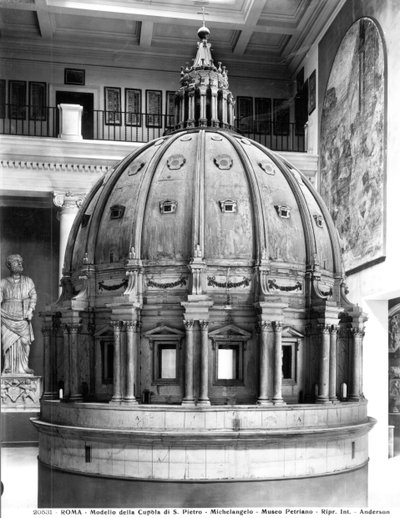 Model af St. Peters kuppel, designet af Michelangelo (1475-1564) og bygget af Giacomo della Porta (ca. 1533-1602) i 1588-90 (træ) af Italian School
