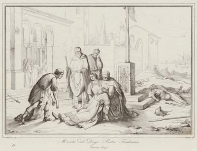Doge Pietro Tradonicos død, 864 (gravering) af Italian School