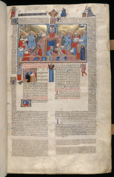 Frk. 183, f.1r: Kristus i templet, miniature fra Decreta cum Apparatu Ioannis Andreae Laurentii af Italian School