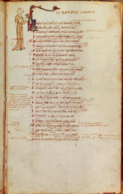 Ms 19 fol.47 Side med tekst med en historisk initial, fra LArt dAimer af Ovid (43-17 f.Kr.) af Italian School