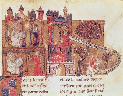 Ms 269 Fol.108 Aristoteles (384-322 f.Kr.) instruerer Alexander den Store (356-323 f.Kr.) i moral og i foragt for kvinder, fra Le Livre du Tresor af Brunetto Latini (1220-94) af Italian School