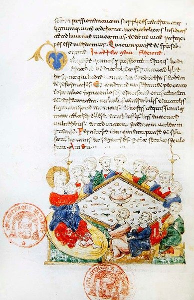 Ms 364 Den sidste nadver, fra Breviary of Monte Cassino (vellum) af Italian School
