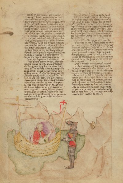 Fr 343 fol.32v Det hvide skib kommer for at redde Percival, fra Queste del Saint Graal, ca. 1380-85 af Italian School