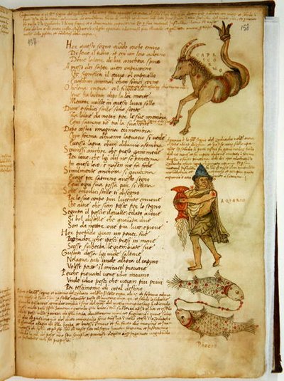 Ms Ital 483 P.4.7 f.158r Stenbukken, Vandmanden og Fiskene, fra 