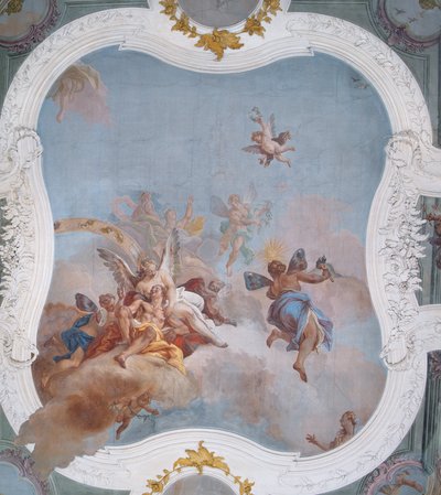 Mytologisk scene med stjernetegn (fresko) af Italian School