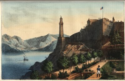Napoleon ved Elba - Napoleon ved Elba - Portoferraio - Elba-øen - Napoleon i guvernørens have 1814-1815 - gravering fra "" Skikke og skikke for alle universets folk. Det er historien om regeringen, lovene, militsen, om alles religion af Italian School