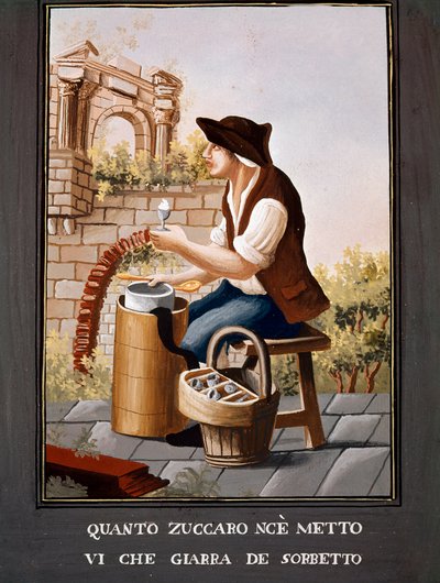 Napolitanske små metiers: sælgeren af sorbeter - (Gammel handel: issælgeren) Akvarel fra det 19. århundrede - Napoli Museo Nazionale di San Martino af Italian School
