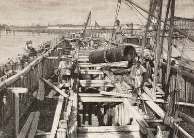 Ny akvædukt i Venedig, der lægger kanalen i lagunen, Italien, gravering fra tegning af Riera, fra L