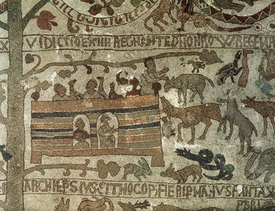 Noahs Ark, 1166 (mosaik) af Italian School