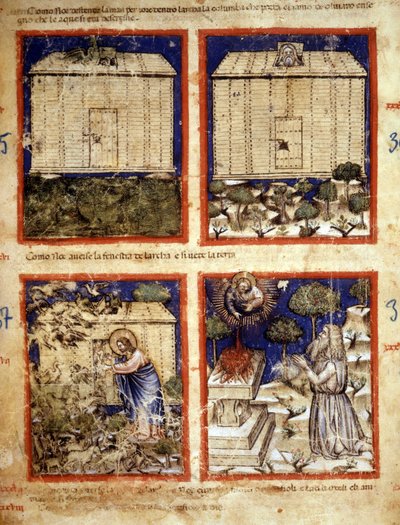 Noahs Ark, miniature taget fra codex 212 (eller Padovano Codice eller Bible of Padua) 1390-1400 Rovigo, Accademia dei Concordi af Italian School