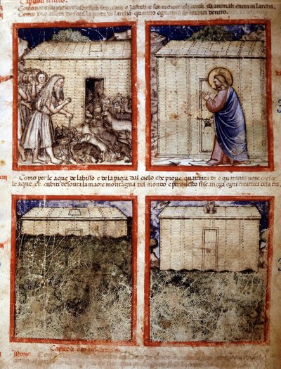 Noahs Ark, miniature taget fra codex 212 (eller Padovano Codice eller Bible of Padua) 1390-1400 Rovigo, Accademia dei Concordi af Italian School