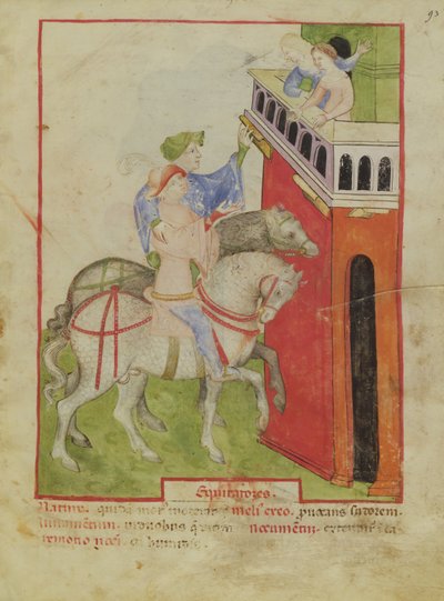 Nouv Acq Lat 1673 f.93 Ridning, fra Tacuinum Sanitatis, ca. 1390-1400 af Italian School