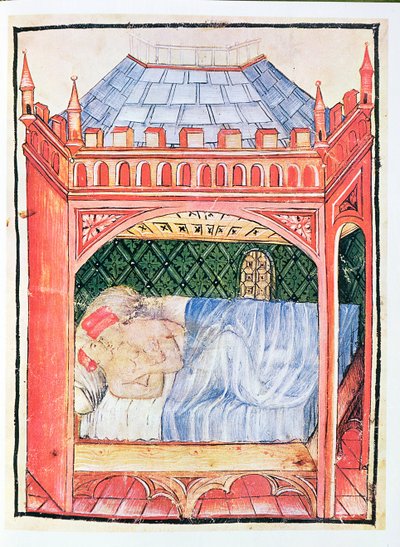 Nouv Acq Lat 1673 fol.100 Par i seng, fra Tacuinum Sanitatis, ca. 1390-1400 af Italian School